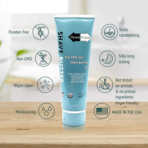 Vista 2 de OmniShaver Shave Butter - Crema de afeitar hidratante para hombres y mujeres Fórmula para piel sensible Tamaño de viaje 6 onzas Aloe, árbol