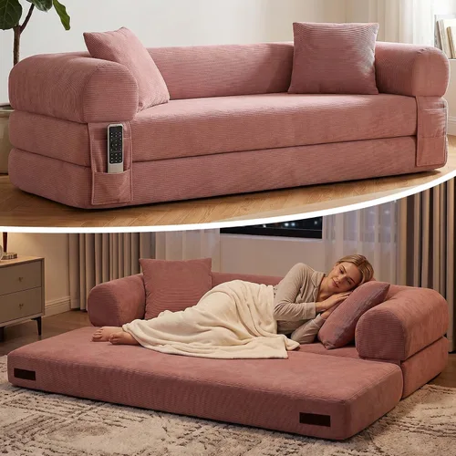 Vista 14 de Anwick Sofá cama convertible sin hueso de 80 pulgadas, sofá cama 3 en 1, tamaño Queen para sala de estar, estudio, apartamento, pana, espuma