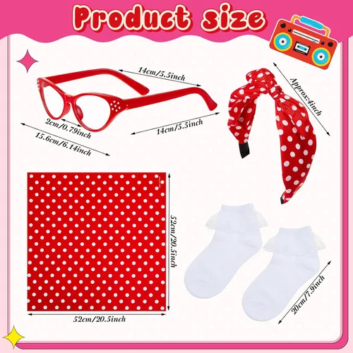 Vista 3 de Shinymoon 50s Costumes for women 1950s Vintage Outfits Polka Dot Skirt Dress Scarf Headband Sock Costume for Halloween Party