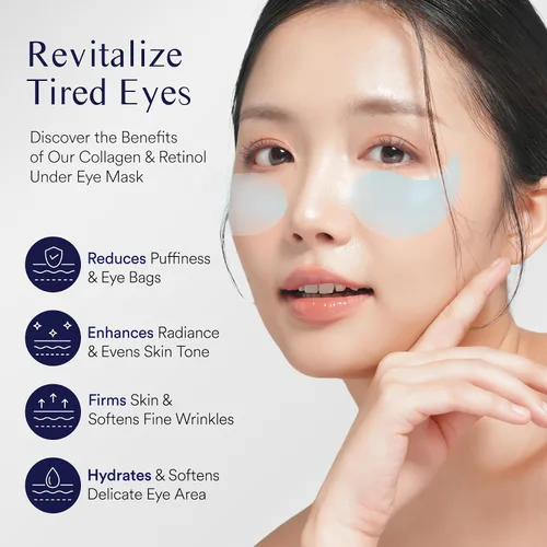 Vista 2 de Parches debajo de los ojos para ojos: 30 pares de mascarillas de gel para ojos hinchados y bolsas con colágeno de retinol - iluminador de ojos