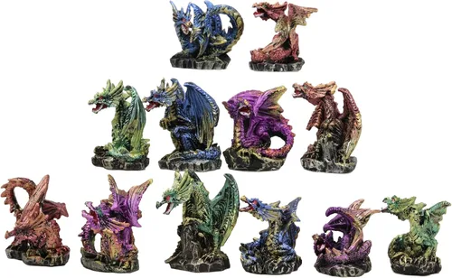 Vista 2 de Ebros - Juego de 12 dragones en miniatura en diferentes poses de fantasía, mazmorras y dragones, mini escala de 2 pulgadas de alto, esculturas
