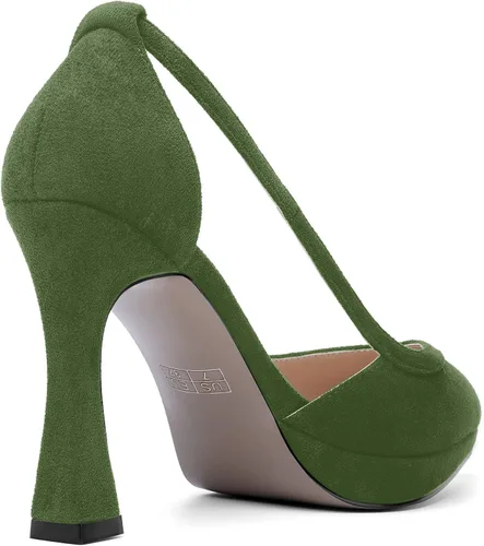 Vista 5 de AMBELIGHT Zapatos de tacón alto para mujer con plataforma de gamuza puntiaguda de 4 pulgadas