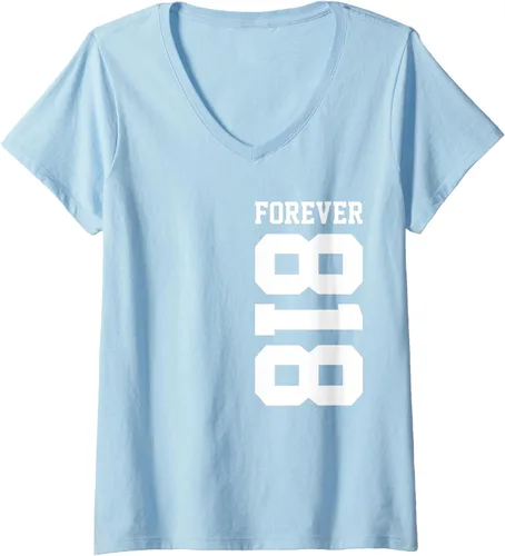 Vista 4 de Camiseta con cuello en V 818 Area Code Los Angeles California Glendale CA Burbank CA para mujer, Negro