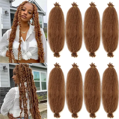 Vista 77 de Cabello de Envoltura Pre-Esponjado de 8 Pulgadas, 3 Paquetes, Cabello Afro Twist Pre-Separado Elástico para Locs, Cabello Afro Twist Negro Natural