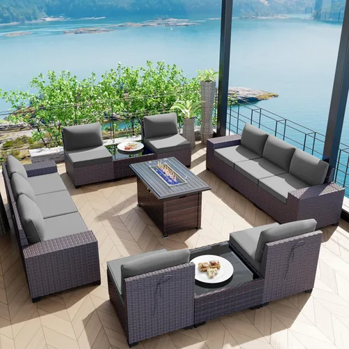 Vista 55 de Kullavik - Juego de muebles para exterior de 6 piezas con sofá modular de ratán de polietileno, color negro