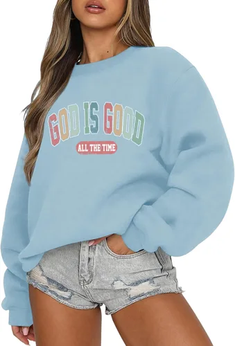 Vista 10 de Dios Es Bueno Sudadera Cristiana Sudaderas para Mujeres de Talla Grande Camisas de Jesús Fe Inspiradoras Versículo de la Biblia Pullover