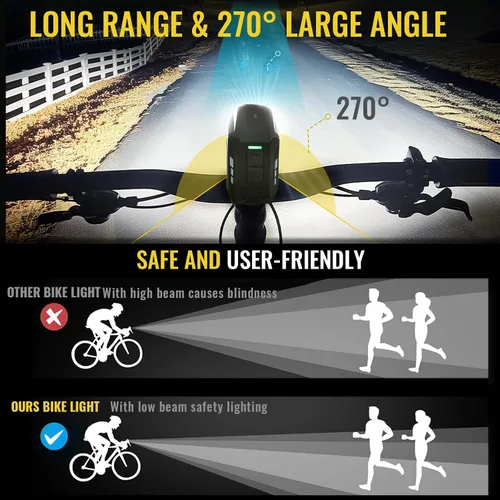 Vista 2 de Easymaxx Juego de luces para bicicleta, luces recargables para bicicleta delantera y trasera, potente faro de bicicleta impermeable, fácil