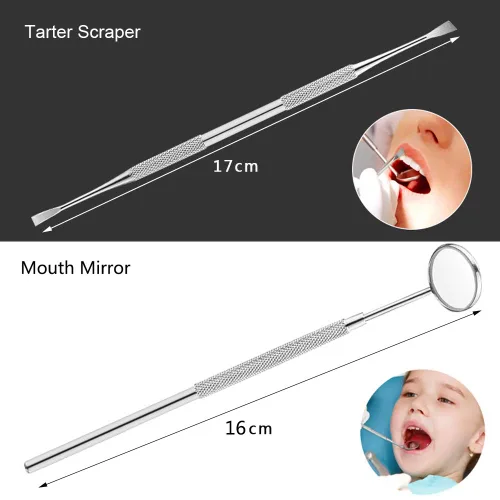 Vista 6 de Oral Dentistry - Juego de herramientas de higiene dental de acero inoxidable, espejo de boca, rascador de tarta y escalador de pollo, kit dental es