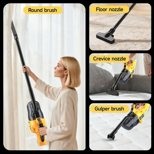 Vista 5 de Aspiradora inalámbrica para batería Dewalt de 20 V, aspiradora de mano de 500 W con filtro lavable, aspiradora de palo portátil para piso, alfombra