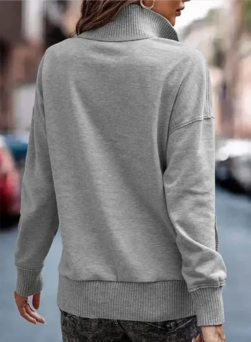 Vista 4 de SHEWIN Sudadera casual de manga larga para mujer, ligera, con botones, holgada, sin botones