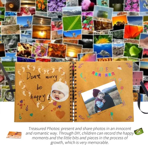 Vista 2 de Álbum de fotos DIY Scrapbook cubierta de papel kraft con pellets adhesivos para aniversario, boda, viajes (sin letras en la portada)