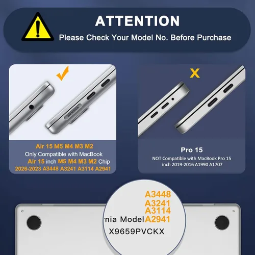 Vista 8 de MOSISO Funda compatible con MacBook Air de 15 pulgadas 2025 2024 2023 lanzamiento M4 A3241 M3 A3114 M2 A2941, carcasa rígida resistente de servicio