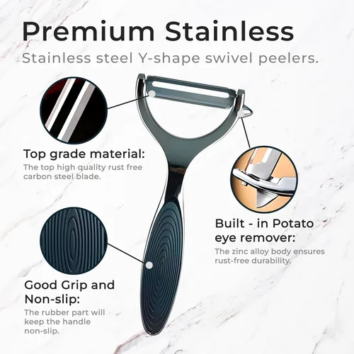 Vista 7 de Pelador en Y, peladores para cocina con una cuchilla afilada y removedor de ojos + agarre negro para apoyar mejor los peladores de verduras