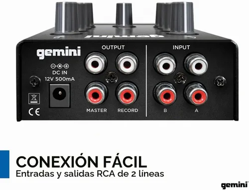 Vista 5 de Gemini - MM1 Mezcladora para DJ estéreo de 2 canales profesional. Compacta, con 2 bandas giratorias. Con fundido cruzado y control individual