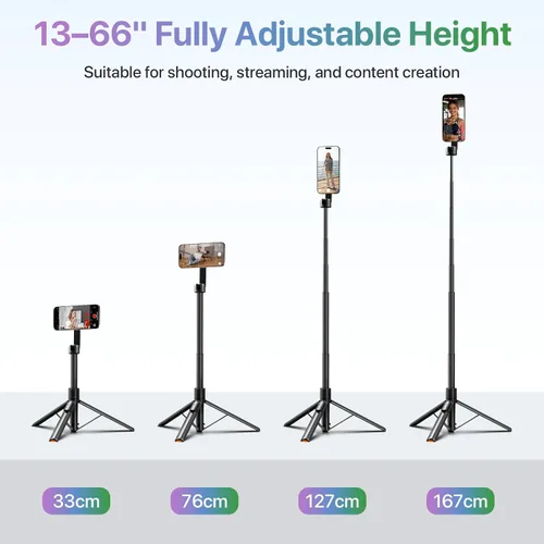 Vista 5 de Moman Trípode magnético para selfie stick de 13 a 66 pulgadas con soporte de despliegue automático, soporte magnético de aluminio portátil