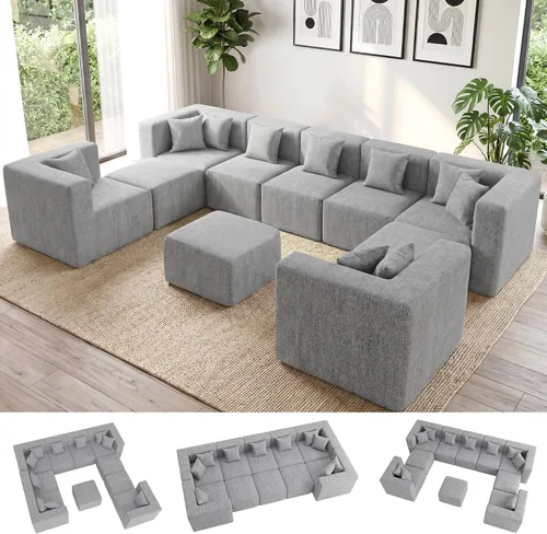 Vista 12 de MONVANE Sofás seccionales deshuesados de gran tamaño de 103 pulgadas para sala de estar, sofá de nube en forma de L de 4 asientos, sofá modular
