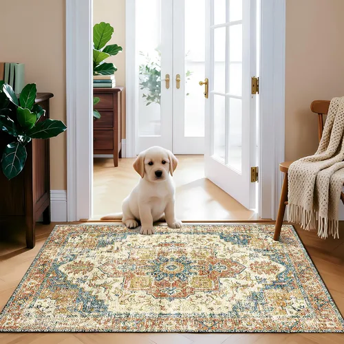 Vista 39 de Alfombra de pasillo de 2 x 3 pulgadas, lavable, estilo vintage, suave, antideslizante, para entrada, baño, resistente a las manchas
