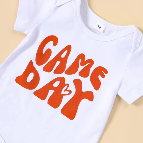 Vista 4 de Newborn Baby Girl Clothes Letter Short Sleeve Football Romper Top Love Pants Set Infant Cute Outfits