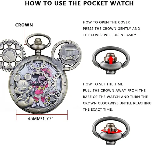 Vista 6 de Classical Quartz Pocket Watch Retro Steampunk Cartoons Pocket Watches with Necklace Pendant