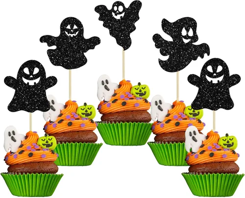Vista 23 de Gyufise 1 pieza de decoración de pastel de cumpleaños con purpurina montada de terror clásico de Halloween para temática de terror sangriento