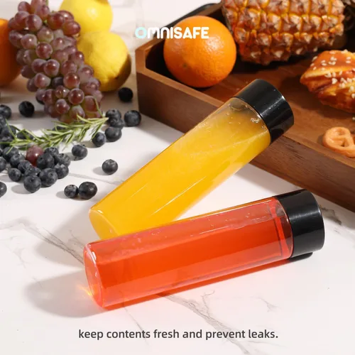 Vista 6 de 21 botellas redondas de plástico para jugo de 16 onzas con tapas, botellas transparentes vacías reutilizables con tapa a prueba de fugas