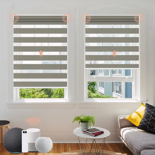 Vista 24 de Persianas motorizadas de cebra, persianas automáticas de oscurecimiento del 85% para ventanas interiores compatibles con HomeKit, Alexa, Google