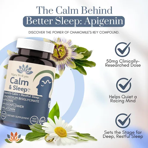 Vista 7 de Wellkasa Migra-Well PM - Ayuda para dormir para adultos, bisglicinato de magnesio con apigenina y pasiflora para calma, sueño profundo y apoyo