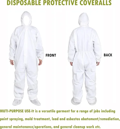 Vista 2 de SYINE Traje protector desechable con capucha, overol de pintor, material SF para trabajos de limpieza de pintura en aerosol, paquete de 3