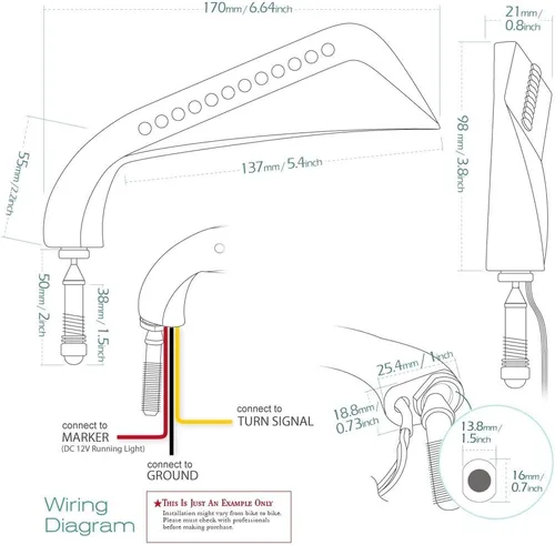 Vista 4 de KiWAV Señales de giro LED de aluminio estilo hacha compatibles con rosca Harley-Davidson de 5/16 pulgadas
