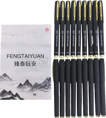 Vista 13 de Fengtaiyuan 038P18, Bolígrafos de Tinta de Gel Negro Tipo Roller - Agarre Cómodo Antideslizante, Tinta Negra, Ultra Finos, 0.38mm, Tinta de Secado