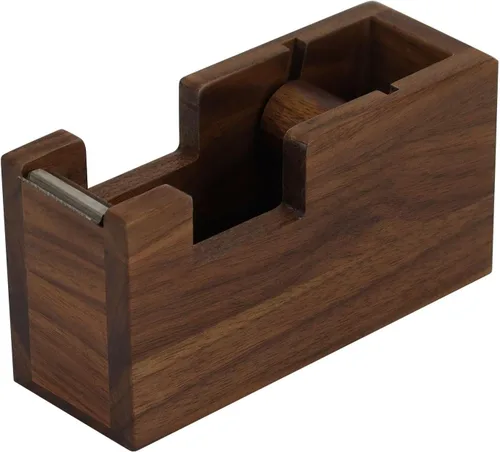 Vista 9 de Buqoo Dispensador de cinta de madera de nogal con soporte para bolígrafo integrado, organizador de escritorio todo en uno para oficina/escuela