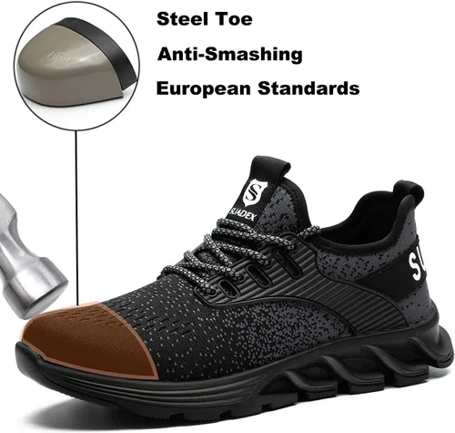 Vista 2 de SUADEX Zapatos deportivos con punta de acero para hombres y mujeres, zapatos de trabajo indestructibles, ligeros, cómodos, zapatos de seguridad