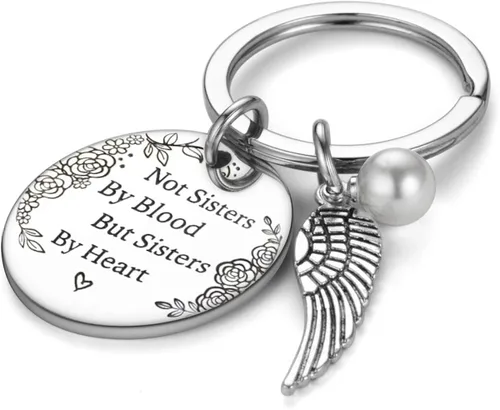 Vista 2 de Llavero de amistad con texto en inglés Not Sisters by Blood but Sisters, para mujeres, adolescentes, niñas, regalos para mejores amigas, cumpleaños