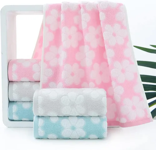 Vista 4 de Pidada Juego de 2 toallas de mano con patrón floral, 100% algodón, suave, absorbente, toalla decorativa para baño (azul)