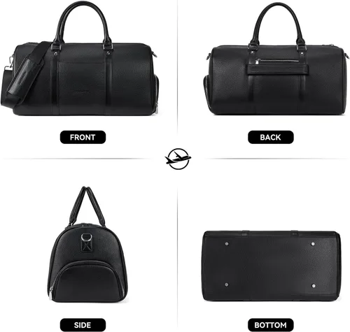 Vista 6 de BOSTANTEN Bolsa de lona de viaje de cuero genuino para el fin de semana, bolsa de lona para gimnasio, deportes, equipaje de mano para hombres