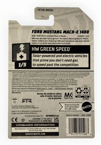 Vista 2 de Hot Wheels Ford Mustang Mach-E 1400, velocidad verde 1/5 [Blanco]