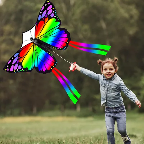 Vista 4 de Mariposa enorme cometa para niños y adultos, cuerda de una sola línea con cola fácil de volar para viajes a la playa, parque, juegos y actividades