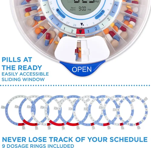 Vista 4 de Live Fine Smart WiFi Dispensador Automático de Pastillas Organizador de Medicación de 28 Días Hasta 9 Dosis Por Día para Monitoreo de Cuidado