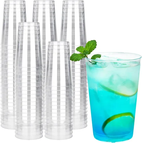 Vista 19 de RACETOP Vasos de plástico desechables transparentes de 9 onzas, paquete de 50 vasos de plástico transparente, vasos de fiesta resistentes, vasos
