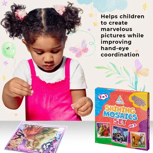 Vista 4 de ALEXES Kits de arte de calcomanías de mosaico para niños, mosaico de números adhesivos, mosaicos adhesivos para niños, póster adhesivo de mosaico