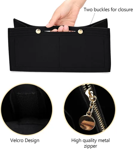 Vista 4 de LEXSION Organizador de fieltro para bolso, organizador de bolso con bolsillo desmontable con cremallera para ONTHEGO GM, 3 tamaños 8034, negro
