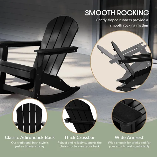 Vista 7 de WestinTrends Silla mecedora Malibu de poliéster para exterior/patio Adirondack, Negra
