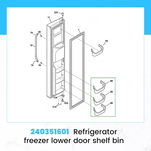 Vista 3 de HECASA 240351601 Estante de puerta de refrigerador compatible con Frigidaire Freezer 1037664 AH899475 EA899475 PS899475 Reemplazo solo plástico ABS