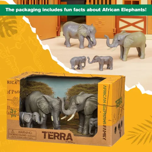 Vista 5 de Terra by Battat Juego familiar de juguetes de elefante africano de 4 piezas - Figuras realistas de animales de safari de plástico - Juguetes
