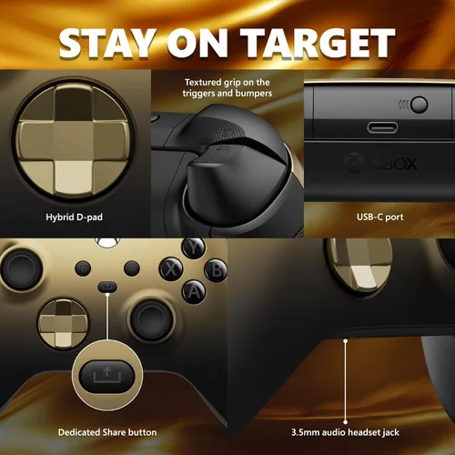 Vista 3 de Xbox Special Edition Wireless Gaming Controller Gold Shadow Xbox Series XS, Xbox One, Windows PC, Android, and iOS