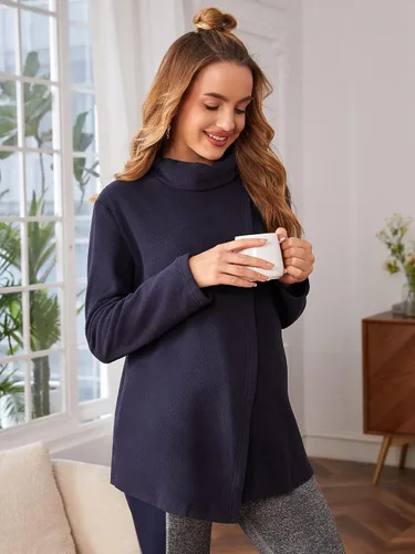 Vista 4 de Verdusa Sudadera de maternidad con nudo lateral y hombros caídos para mujer