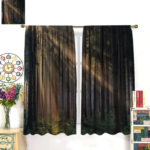 Vista 3 de Cortinas de bosque, árboles altos rectos, encantadores paisajes con temática de la naturaleza, cortinas opacas decorativas, para dormitorio, sala