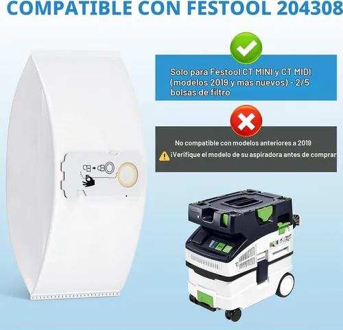 Vista 2 de Paquete de 9 bolsas de vacío 204308 para aspiradora Festool CT MINI, CT MINI I