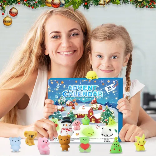 Vista 6 de Calendario de Adviento 2026, cuenta regresiva luminosa de Navidad de Mochi de 24 días, lindo alivio del estrés, juguetes esponjosos, animales