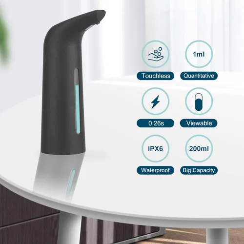 Vista 6 de Dispensador de jabón automático sin contacto, funciona con pilas, dispensador de jabón líquido de manos de 14 onzas / 13.5 fl oz con sensor de Negro